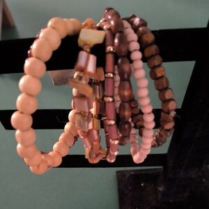 Mudd Cream and Brown Beaded Bracelet Set